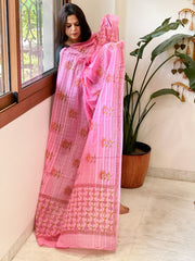 Pink Mul Cotton Handblock Printed Dupatta - Masakalee