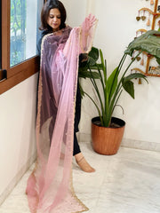 Pink Net Dupatta with Pearl, Sequin and Cut Daana Embroidery - Masakalee