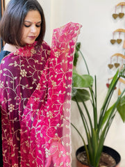 Pink Net Dupatta with Sequin and Cut Daana Embroidery - Masakalee