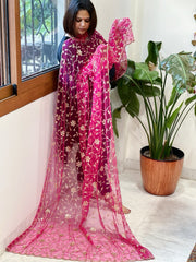 Pink Net Dupatta with Sequin and Cut Daana Embroidery - Masakalee