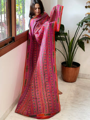 Pink, Orange Handmade Kantha Dupatta in Silk - Masakalee