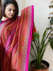 Pink, Orange Handmade Kantha Dupatta in Silk - Masakalee