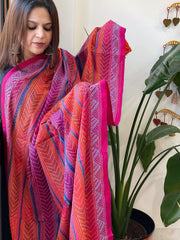 Pink, Orange Handmade Kantha Dupatta in Silk - Masakalee