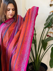 Pink, Orange Handmade Kantha Dupatta in Silk - Masakalee