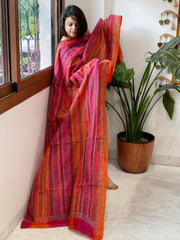 Pink, Orange Handmade Kantha Dupatta in Silk - Masakalee