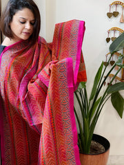 Pink, Orange Handmade Kantha Dupatta in Silk - Masakalee