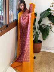 Pink, Orange Handwoven Ikat Dupatta in Cotton - Masakalee