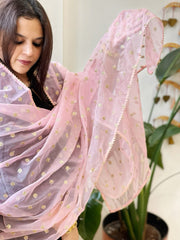 Pink Organza Dupatta with Pitta Work Butas and Gota Lace Border - Masakalee
