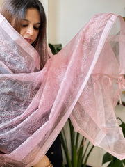 Pink Organza Dupatta with Thread Jaal Embroidery - Masakalee