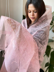 Pink Organza Dupatta with Thread Jaal Embroidery - Masakalee