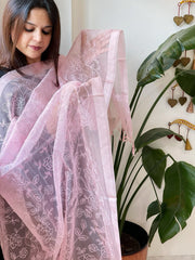Pink Organza Dupatta with Thread Jaal Embroidery - Masakalee
