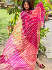 Pink Peach Kota Silk Leheriya Dupatta - Masakalee