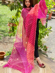 Pink Peach Kota Silk Leheriya Dupatta - Masakalee