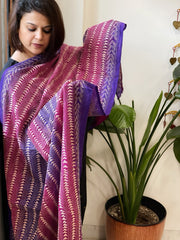 Pink, Purple Handmade Kantha Dupatta in Silk - Masakalee