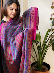 Pink, Purple Handmade Kantha Dupatta in Silk - Masakalee
