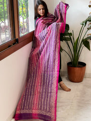 Pink, Purple Handmade Kantha Dupatta in Silk - Masakalee