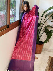 Pink, Purple Handwoven Ikat Dupatta in Cotton - Masakalee