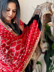 Pink Rai Bandhani, Ajrakh Dupatta with Gotapatti Handwork in Modal Silk - Masakalee