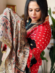 Pink Rai Bandhani, Ajrakh Dupatta with Gotapatti Handwork in Modal Silk - Masakalee