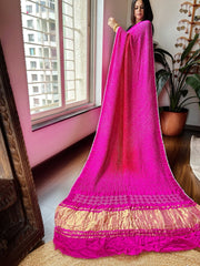 Pink Rai Bandhej Saree in Pure Gajji Silk with Zari Pallu - Masakalee