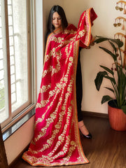 Pink & Red Chinon Dupatta with Gota Lace Work - Masakalee