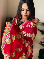 Pink & Red Chinon Dupatta with Gota Lace Work - Masakalee