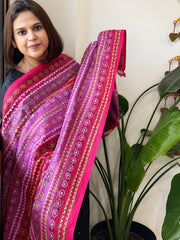 Pink, Red Handmade Kantha Dupatta in Silk - Masakalee