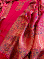 Pink Suit Set with Handwoven Kaani and Zari in Pure Silk - Masakalee