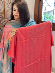Pink Suit Set with Kantha Stitch Work on Glazed Cotton - Masakalee