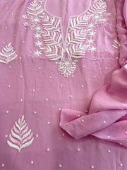 Pink Suit Set with Pearl and Thread Handwork in Georgette - Masakalee