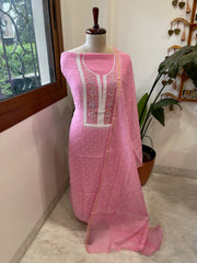 Pink Suit Set with Pearl, Cut Daana and Thread Handwork in Pure Mul Chanderi - Masakalee