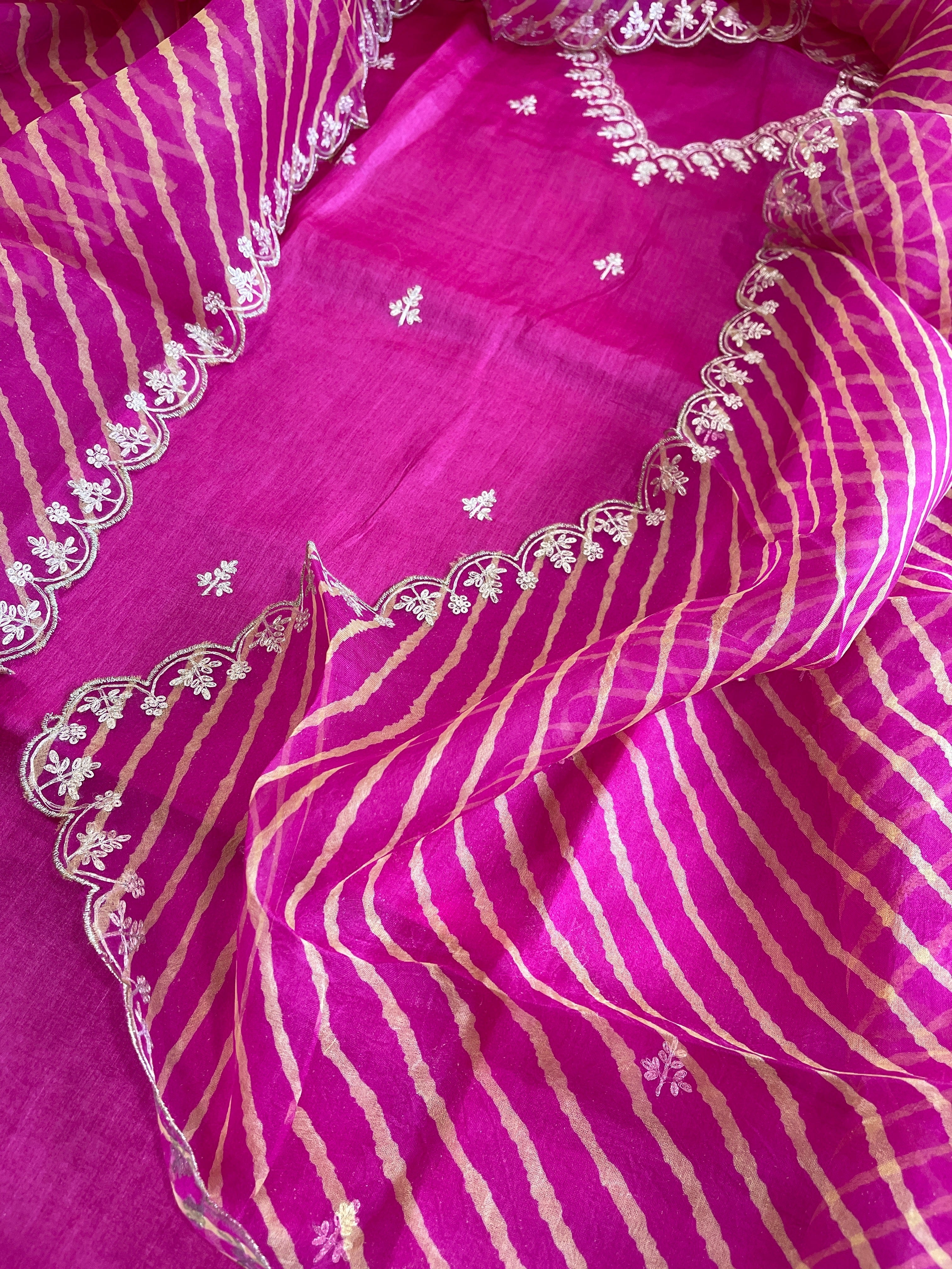 Pink Suit Set with Pitta Work in Pure Tussar Silk - Masakalee