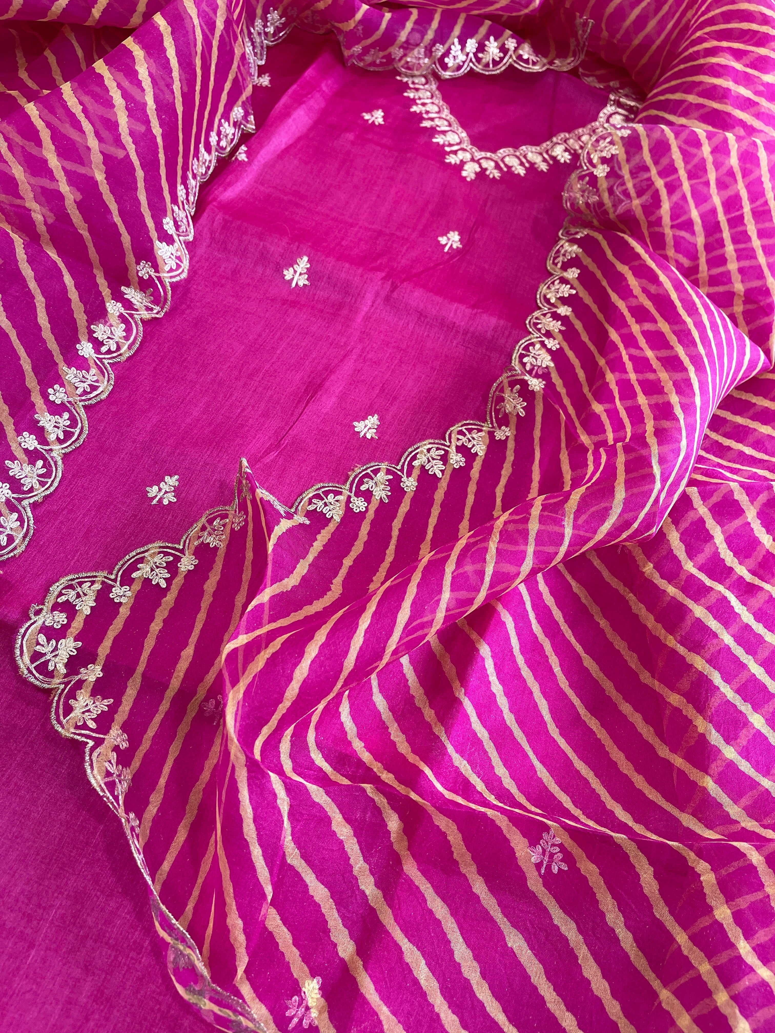 Pink Suit Set with Pitta Work in Pure Tussar Silk - Masakalee