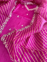 Pink Suit Set with Pitta Work in Pure Tussar Silk - Masakalee