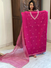 Pink Suit Set with Pitta Work in Pure Tussar Silk - Masakalee