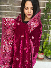 Pink Velvet Dupatta with Thread Embroidery - Masakalee