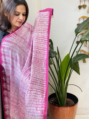 Pink, White Handmade Shibori Dupatta in Eri (Ahimsa) Silk - Masakalee