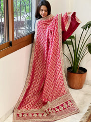 Pink Woven Bandhej Banarasi Dupatta in Fine Georgette with Zardosi Work - Masakalee