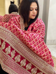 Pink Woven Bandhej Banarasi Dupatta in Fine Georgette with Zardosi Work - Masakalee