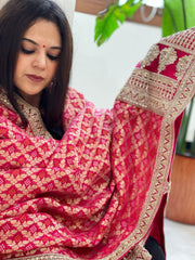 Pink Woven Bandhej Banarasi Dupatta in Fine Georgette with Zardosi Work - Masakalee