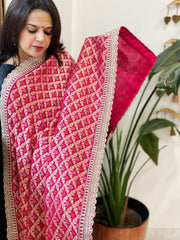 Pink Woven Bandhej Banarasi Dupatta in Fine Georgette with Zardosi Work - Masakalee