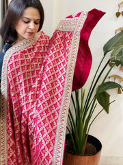 Pink Woven Bandhej Banarasi Dupatta in Fine Georgette with Zardosi Work - Masakalee
