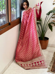 Pink Woven Bandhej Banarasi Dupatta in Fine Georgette with Zardosi Work - Masakalee