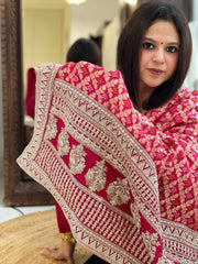 Pink Woven Bandhej Banarasi Dupatta in Fine Georgette with Zardosi Work - Masakalee