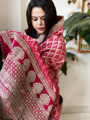 Pink Woven Bandhej Banarasi Dupatta in Fine Georgette with Zardosi Work - Masakalee