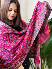 Pink Woven Kaani Jaal Pashmina Stole - Masakalee