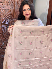 Pinkish Gold Suit Set with Cross-Stitch Embroidery in Pure Tussar Silk - Masakalee