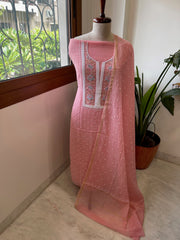 Pinkish Peach Suit Set with Pearl, Cut Daana and Thread Handwork in Pure Mul Chanderi - Masakalee