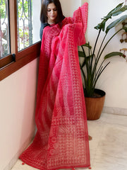 Pinkish Red Kota Cotton Handblock Printed Dupatta - Masakalee