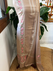 Pinkish Toosh Winter Suit Set with Aari Work in Pashmina Wool - Masakalee